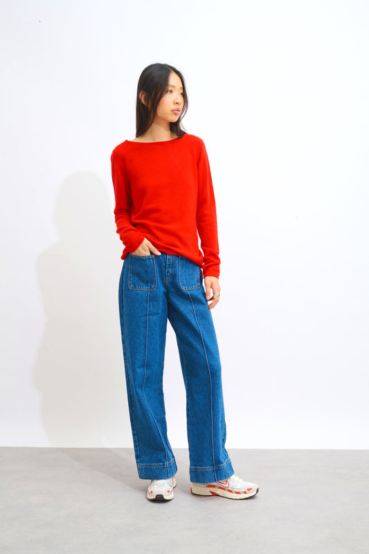 criou pull col bateau rouge 100% cachemire