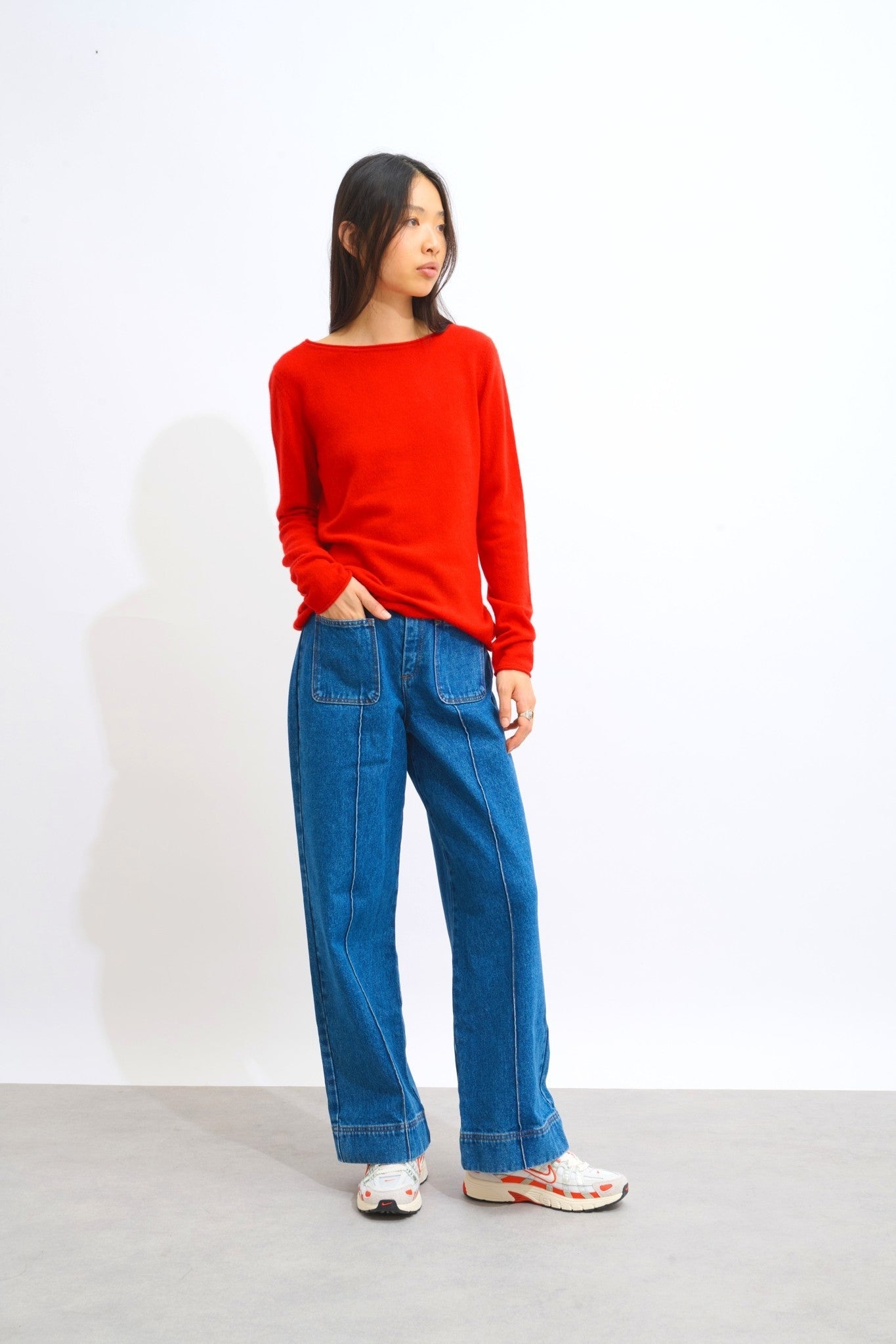 criou pull col bateau rouge 100% cachemire