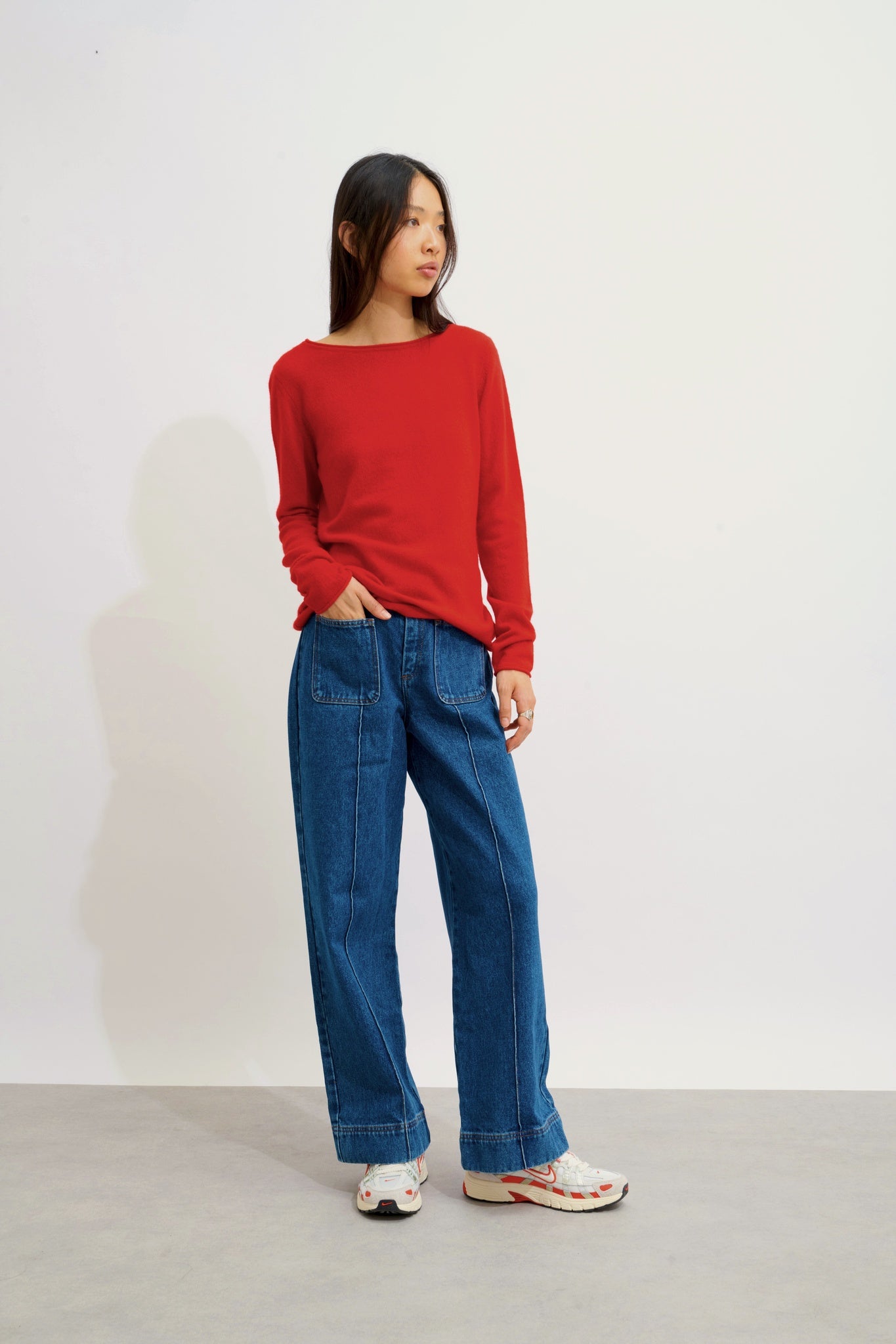 CRIOU pull col bateau rouge 100% cachemire