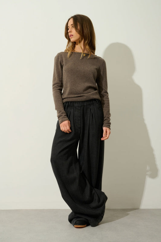 CRIOU pull col bateau taupe chiné 100% cachemire