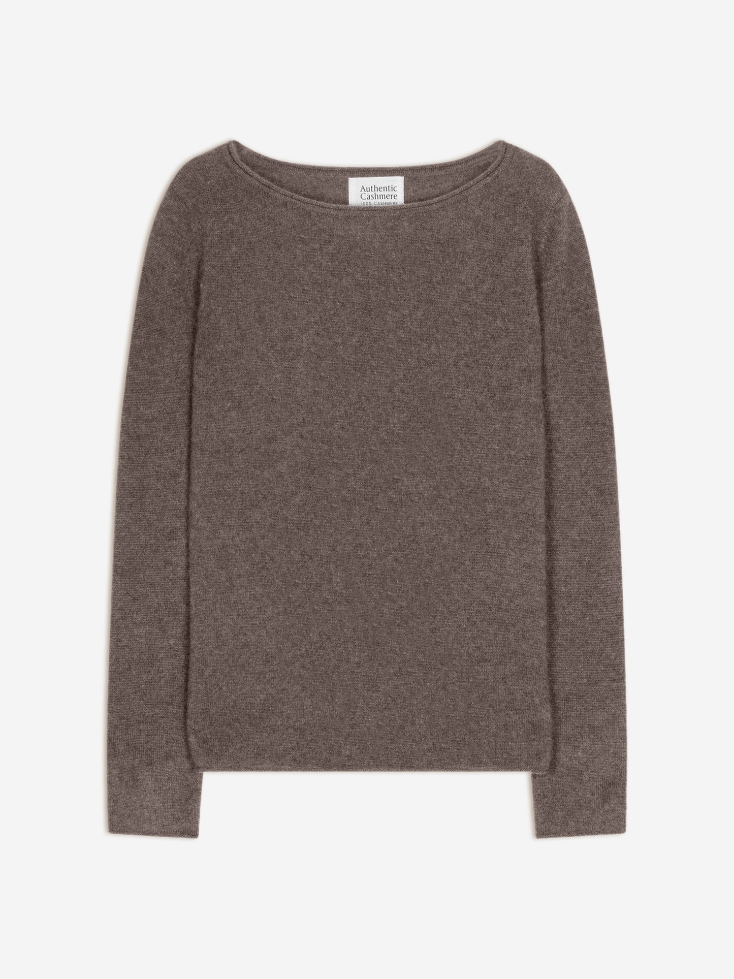 CRIOU Pullover mit U-Boot-Ausschnitt in meliertem Taupe, 100 % Kaschmir