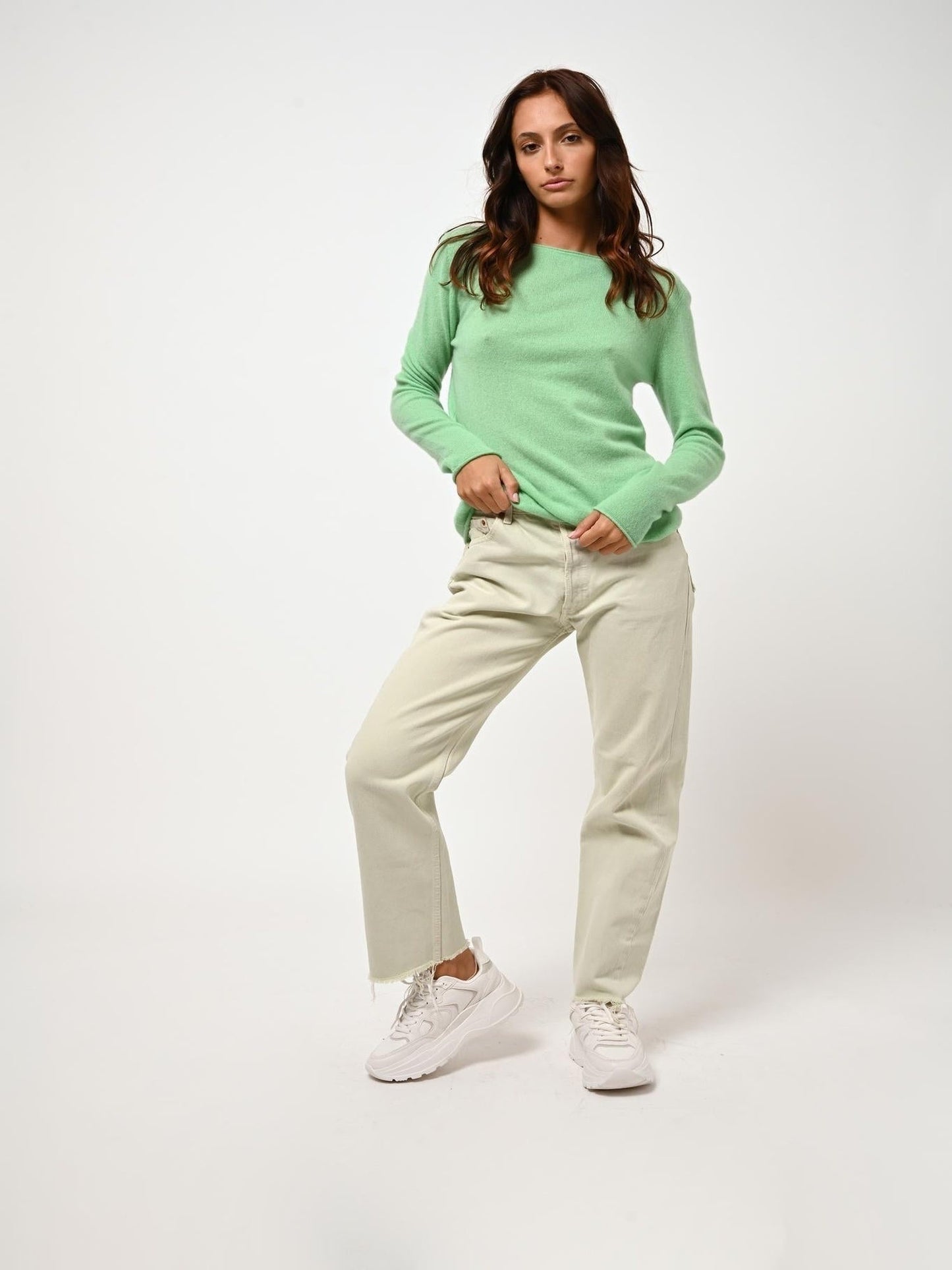 CRIOU pull col bateau tilleul 100% cachemire