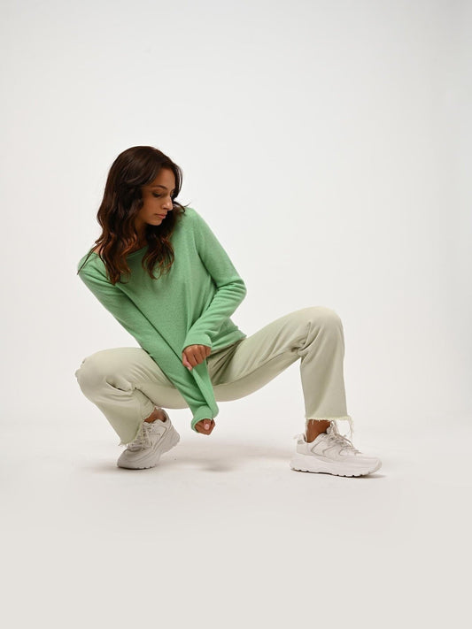 CRIOU Pullover mit Bootsausschnitt lindgrün 100% Kaschmir