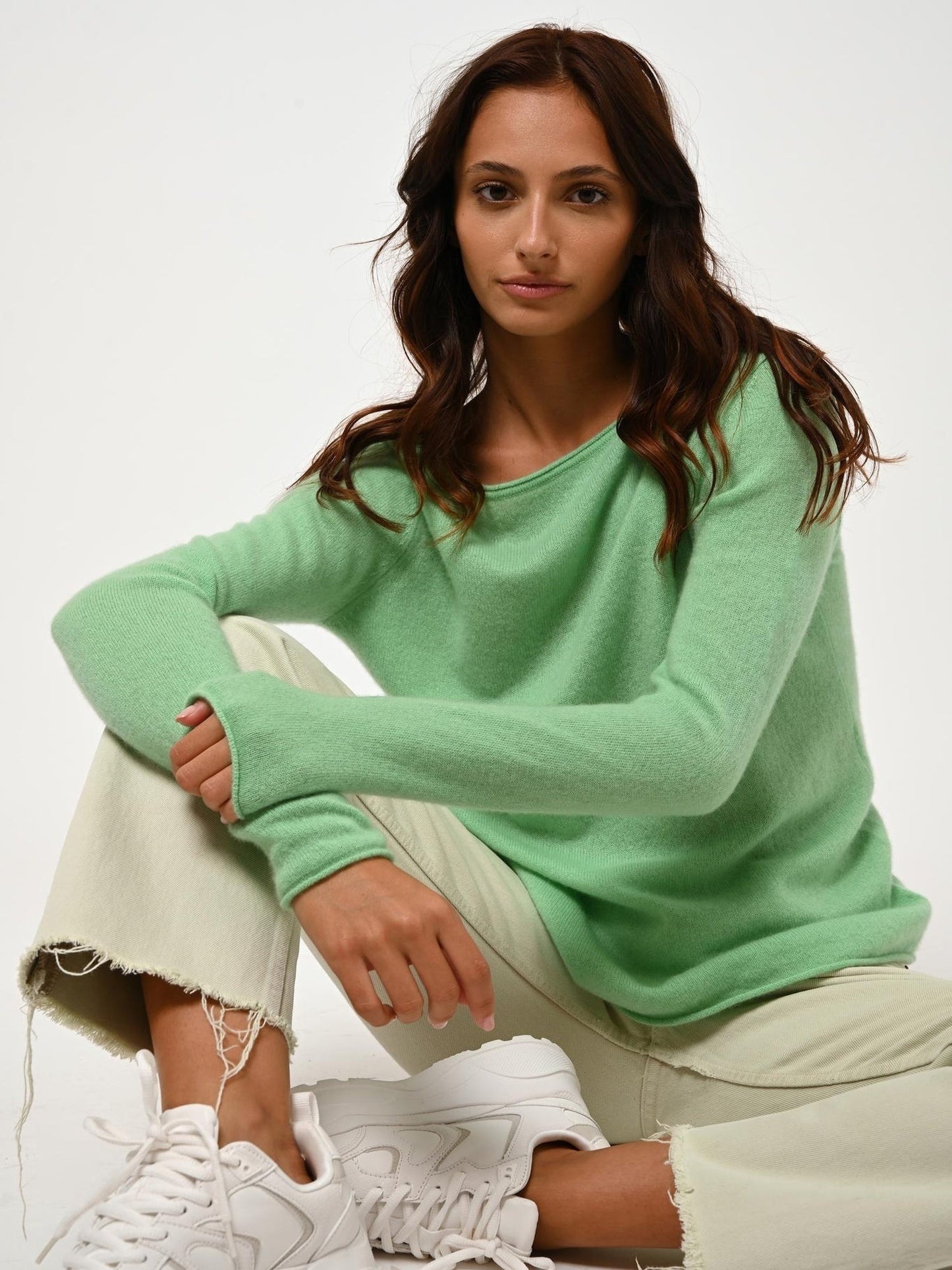 CRIOU pull col bateau tilleul 100% cachemire