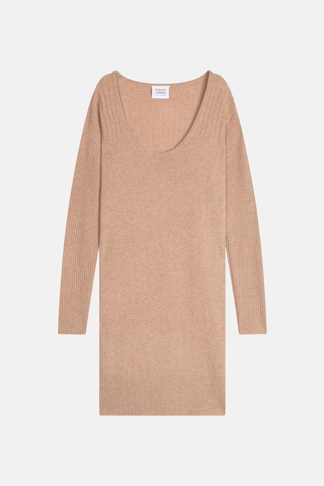DANA – Kamelmeliertes Kleid mit U-Ausschnitt aus 100 % Kaschmir