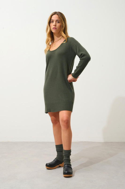 DANA u-neck dress khaki 100% cashmere