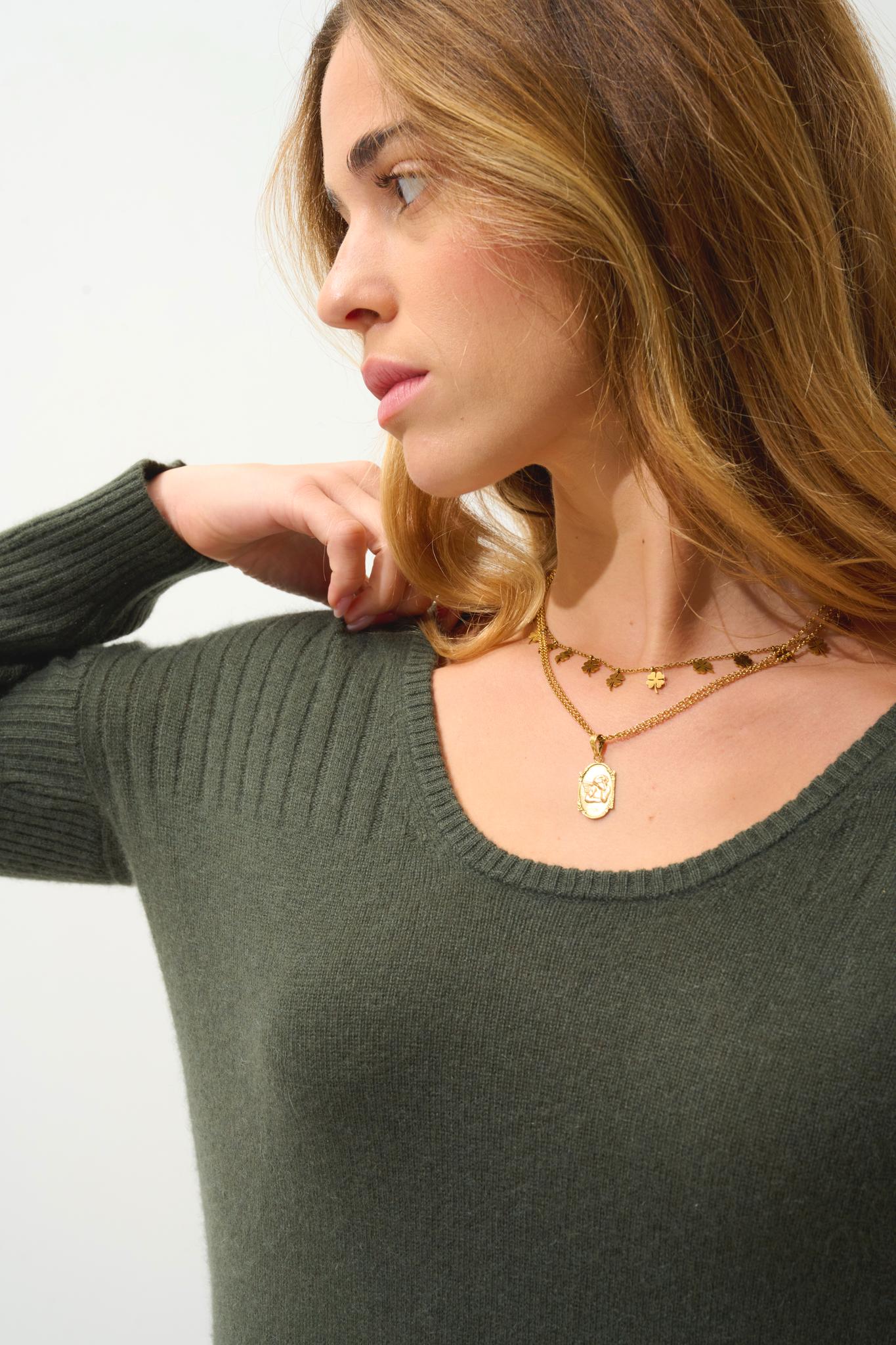 DANA robe col u kaki 100% cachemire