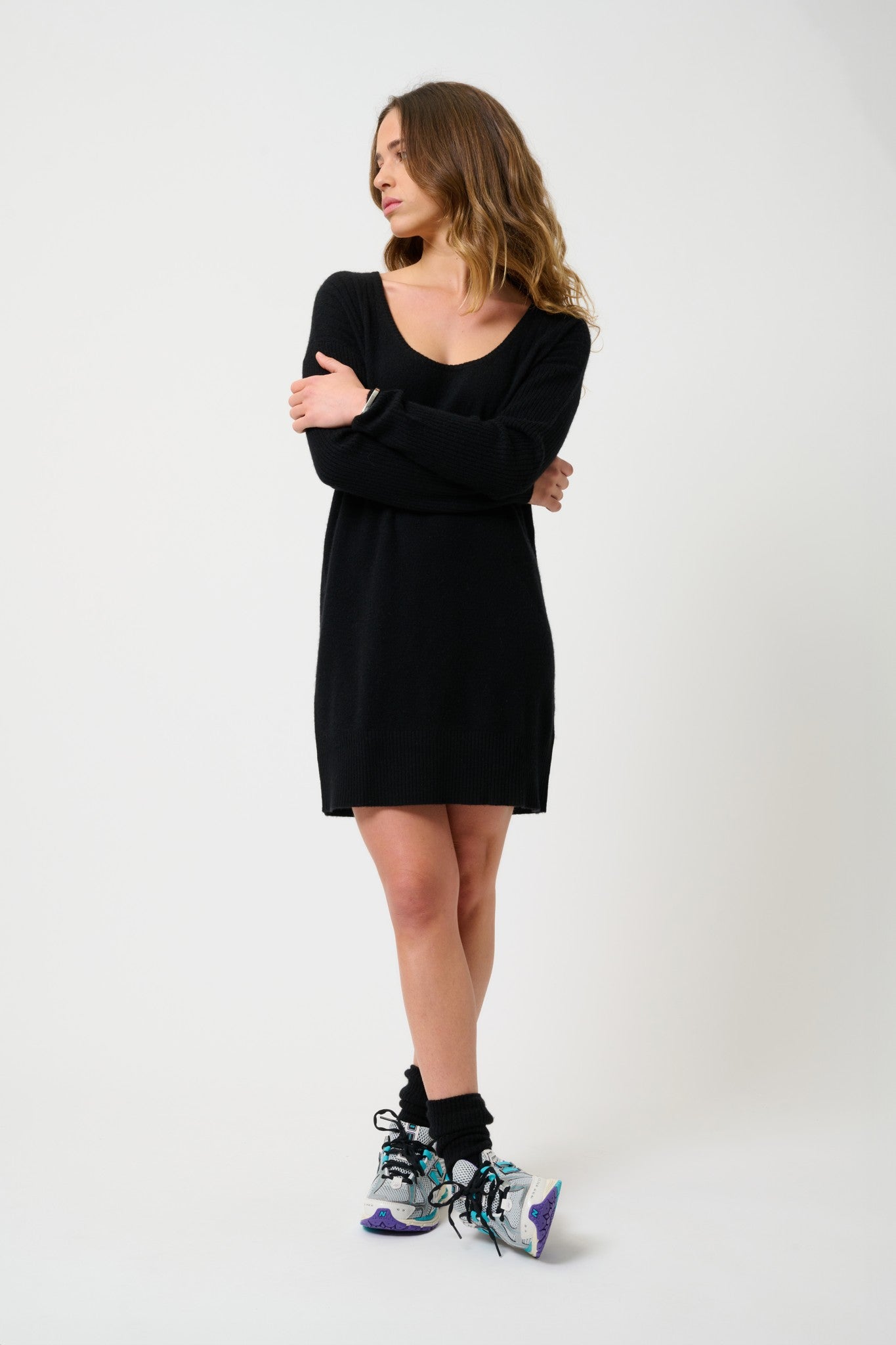 dana robe col u noir 100% cachemire