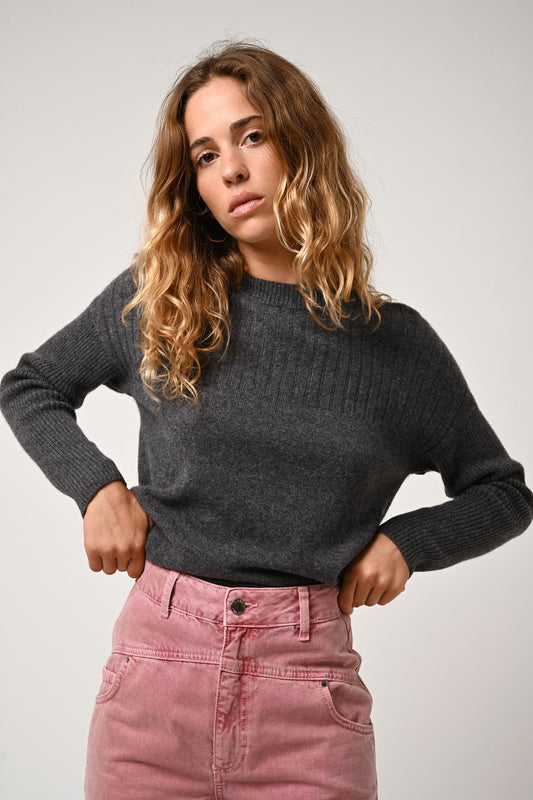 DARIA round-neck sweater anthracite mottled 100% cashmere