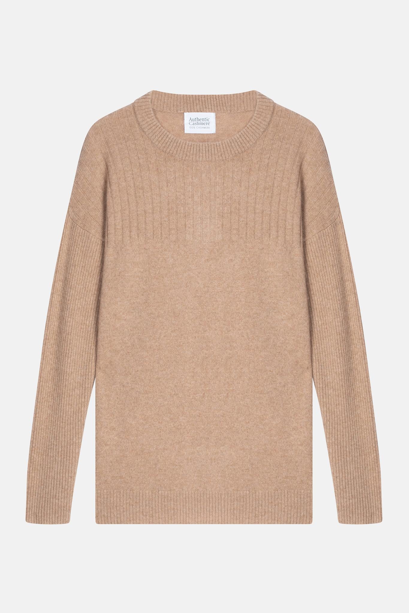 DARIA pull col rond camel chiné 100% cachemire