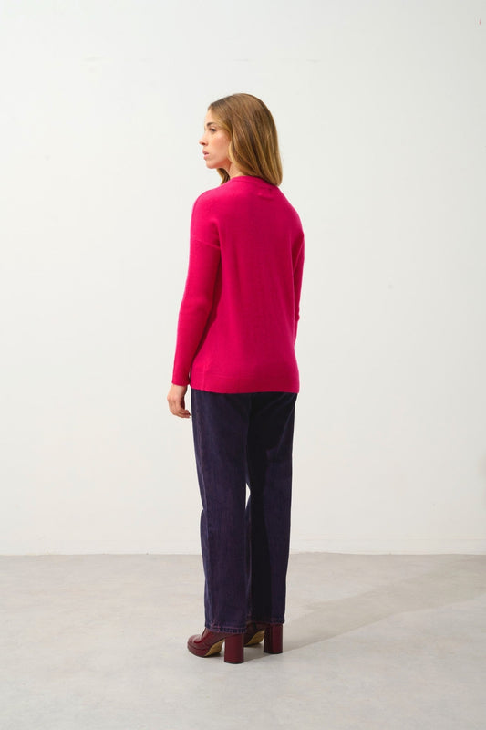 daria pull col rond fuchsia 100% cachemire