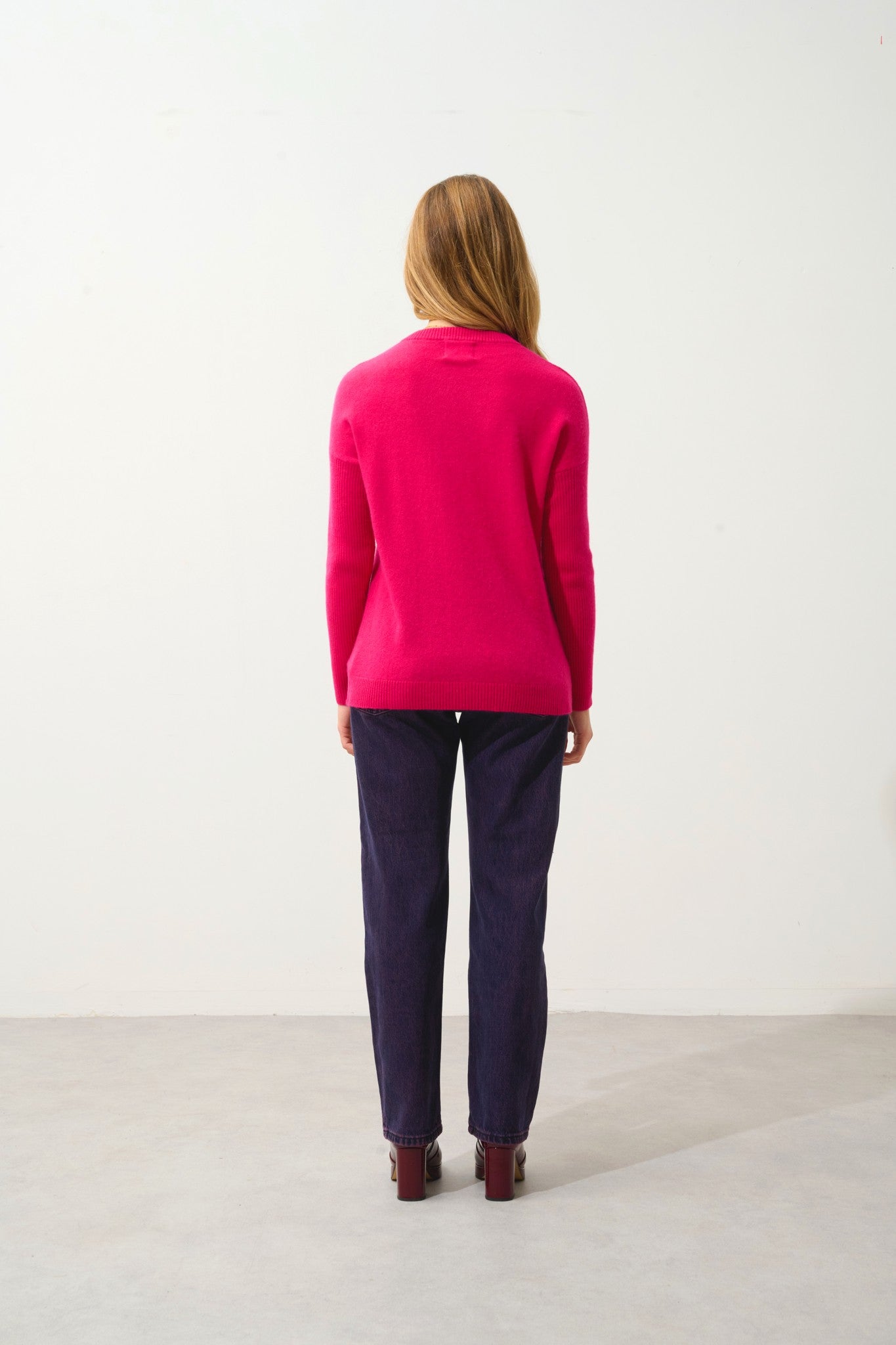 daria pull col rond fuchsia 100% cachemire