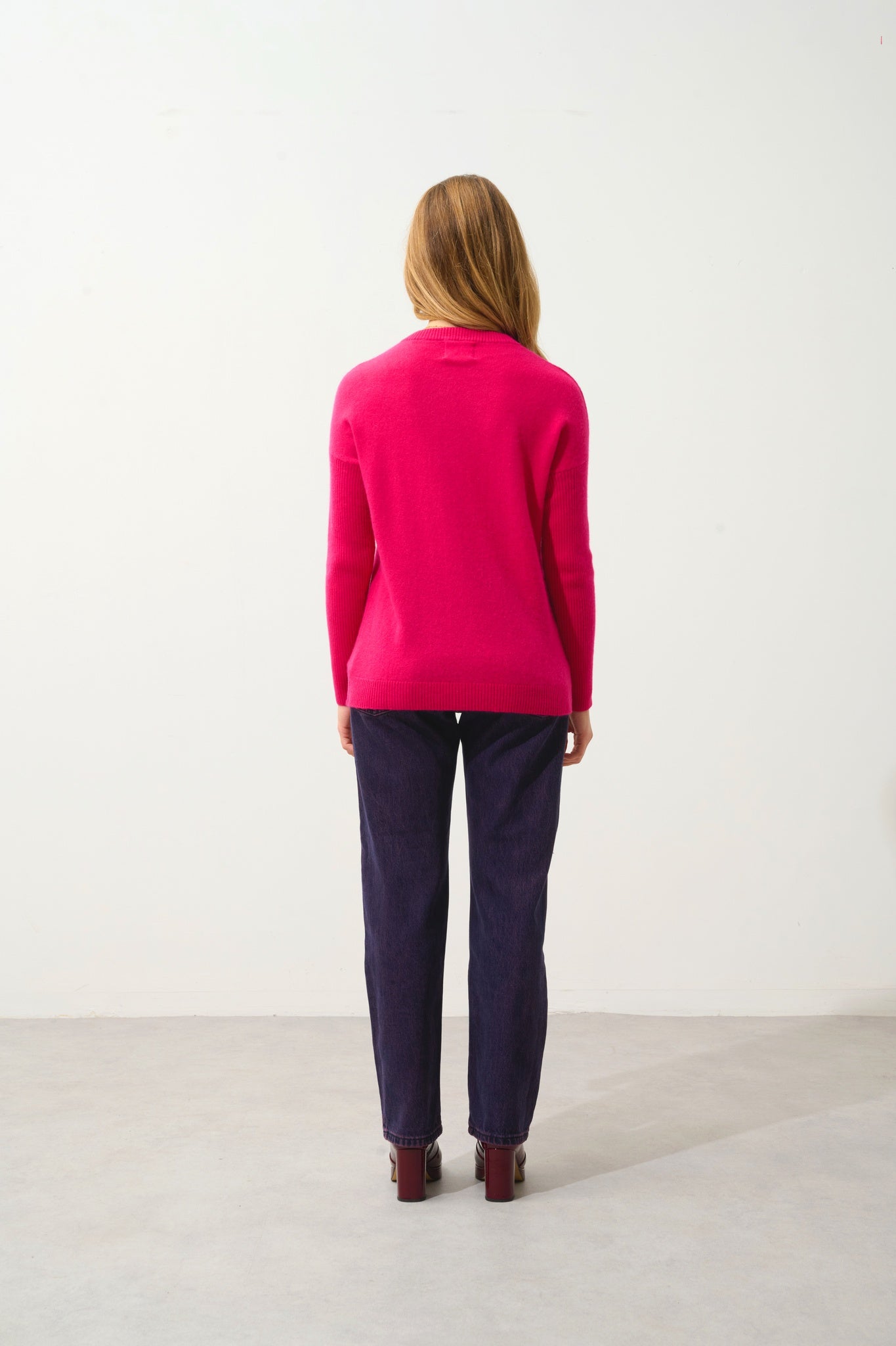 DARIA pull col rond fuchsia 100% cachemire