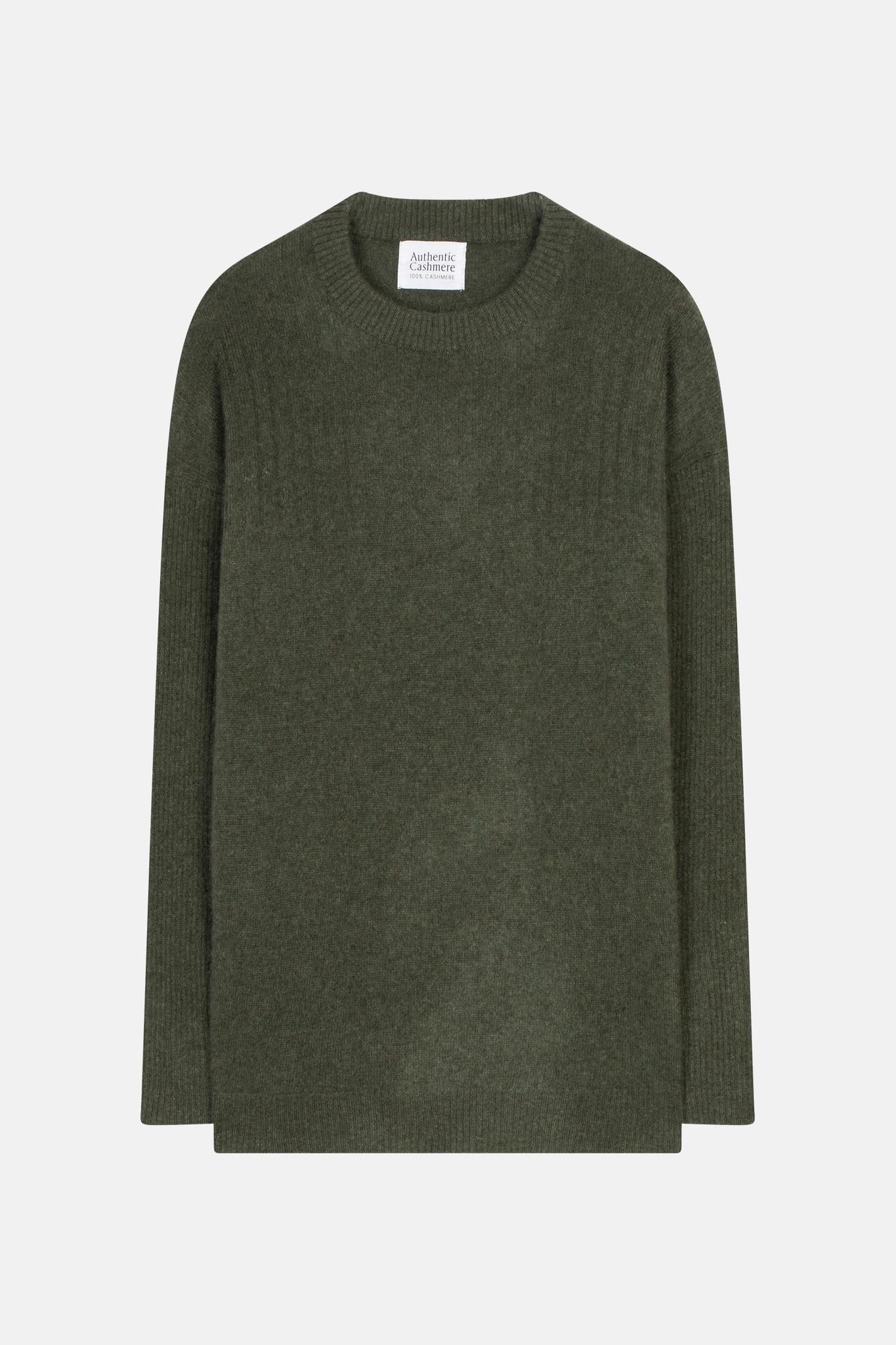 DARIA pull col rond kaki chiné 100% cachemire