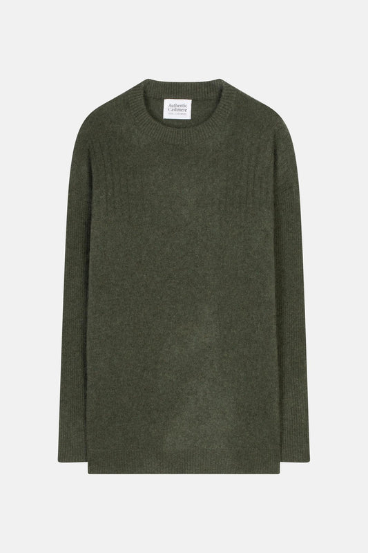 DARIA Pullover mit Rundhalsausschnitt khaki meliert 100% Kaschmir