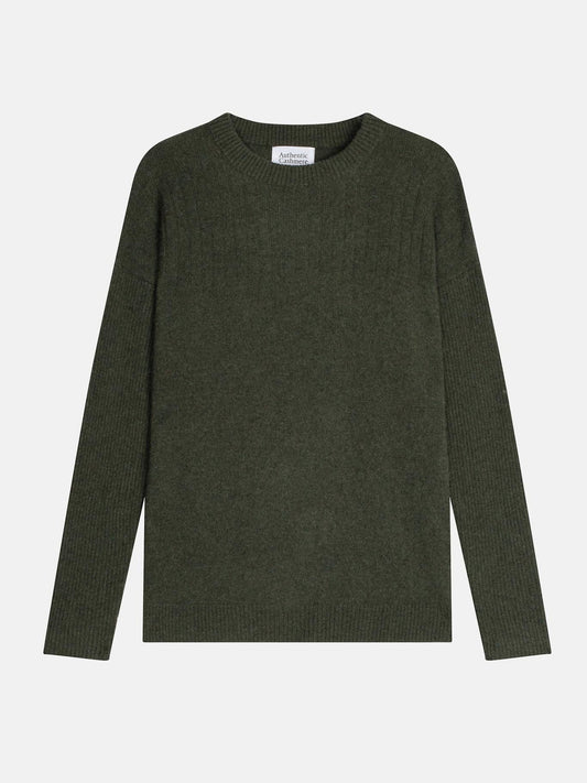 DARIA Pullover mit Rundhalsausschnitt khaki meliert 100% Kaschmir