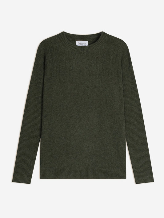 DARIA Pullover mit Rundhalsausschnitt khaki meliert 100% Kaschmir