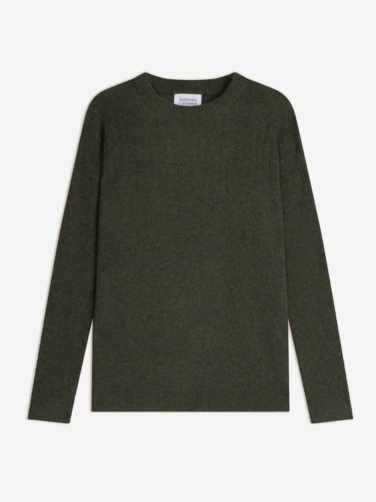 DARIA Pullover mit Rundhalsausschnitt khaki meliert 100% Kaschmir
