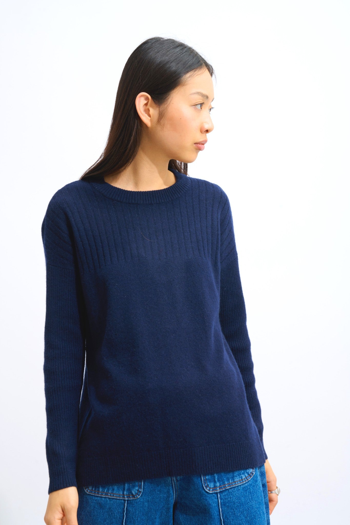 daria pull col rond navy 100% cachemire