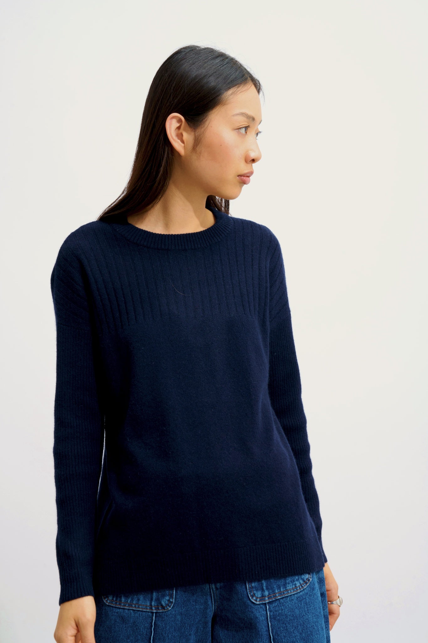 DARIA pull col rond navy 100% cachemire