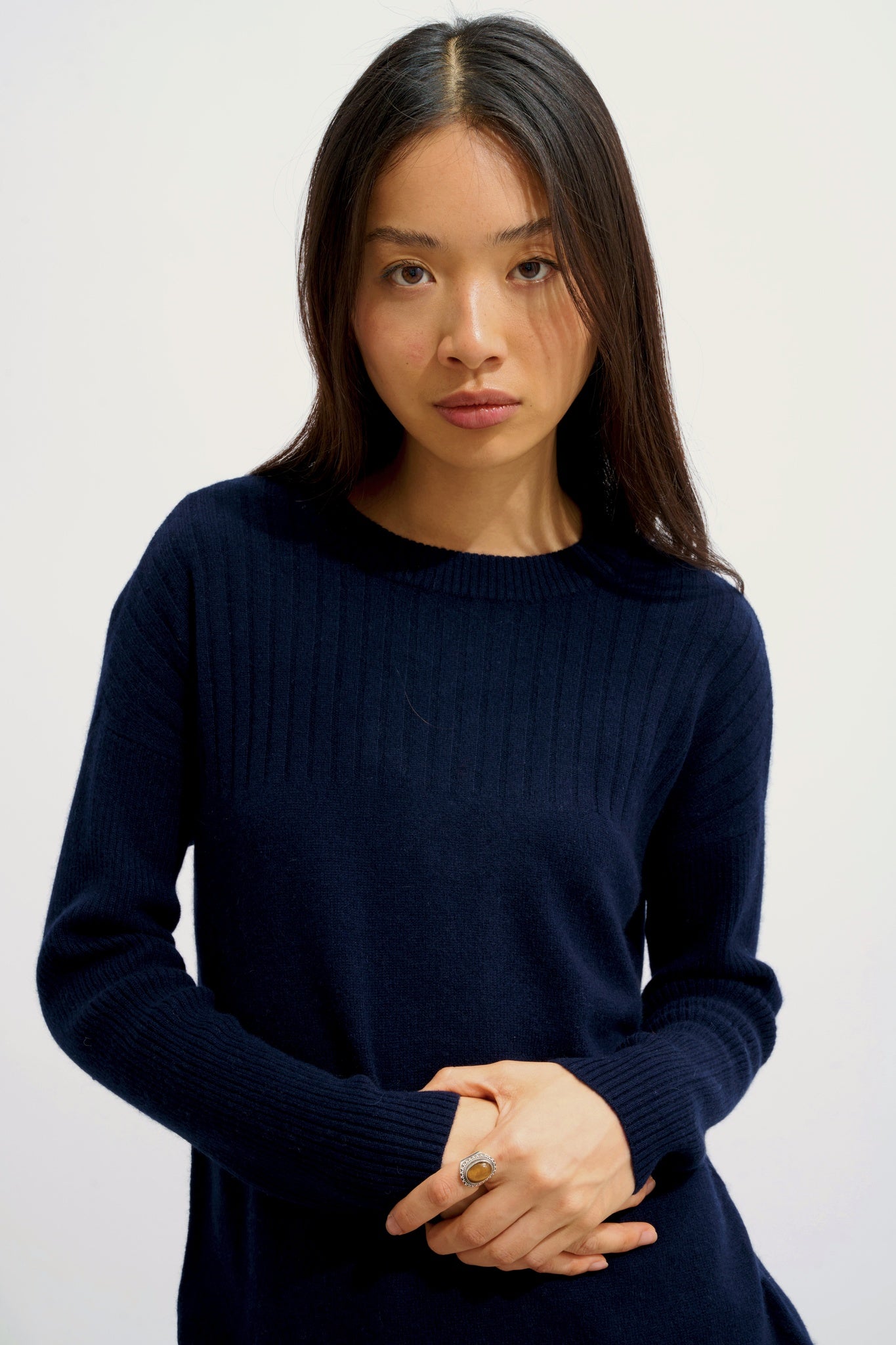 DARIA pull col rond navy 100% cachemire