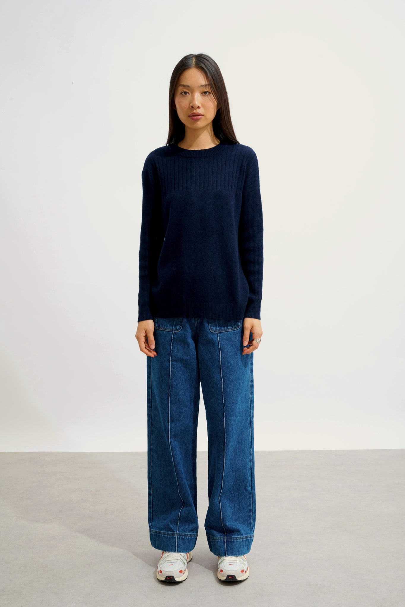 DARIA pull col rond navy 100% cachemire