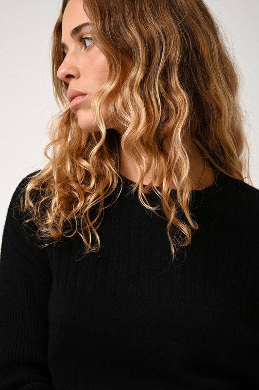 DARIA black round-neck sweater 100% cashmere