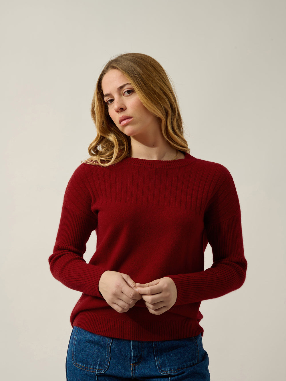 DARIA pull col rond rubis 100% cachemire