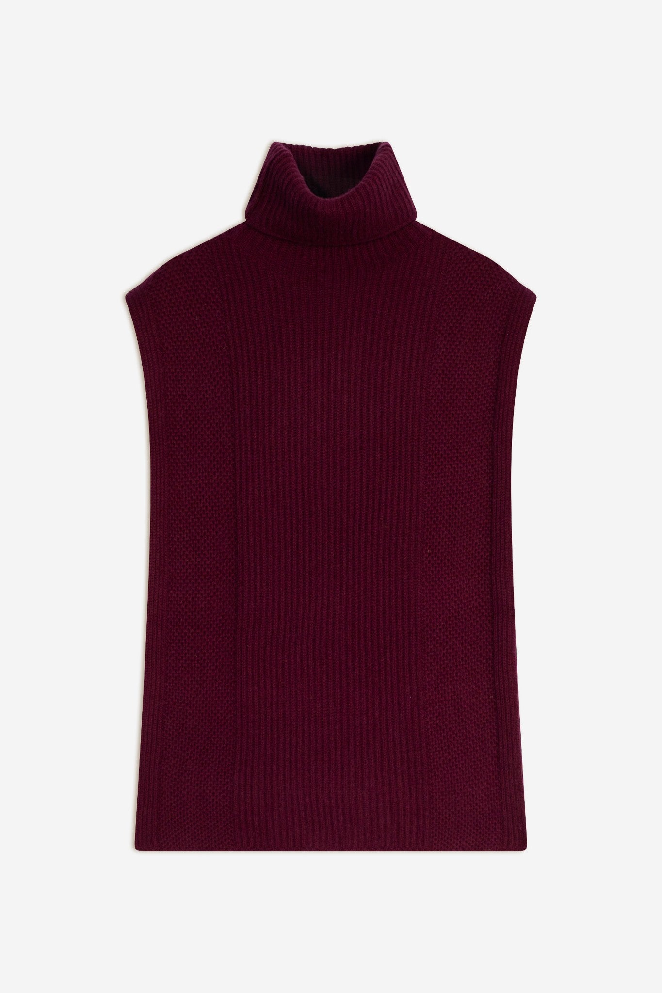 demi poncho ouvert col roulé 4 fils bordeaux 100% cachemire