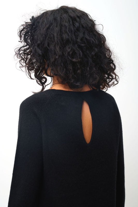 DIBONA black boat-neck drop-back sweater 100% cashmere