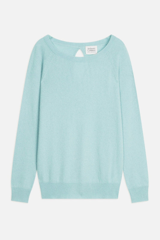 dibona pull col bateau goutte dos aqua 100% cachemire