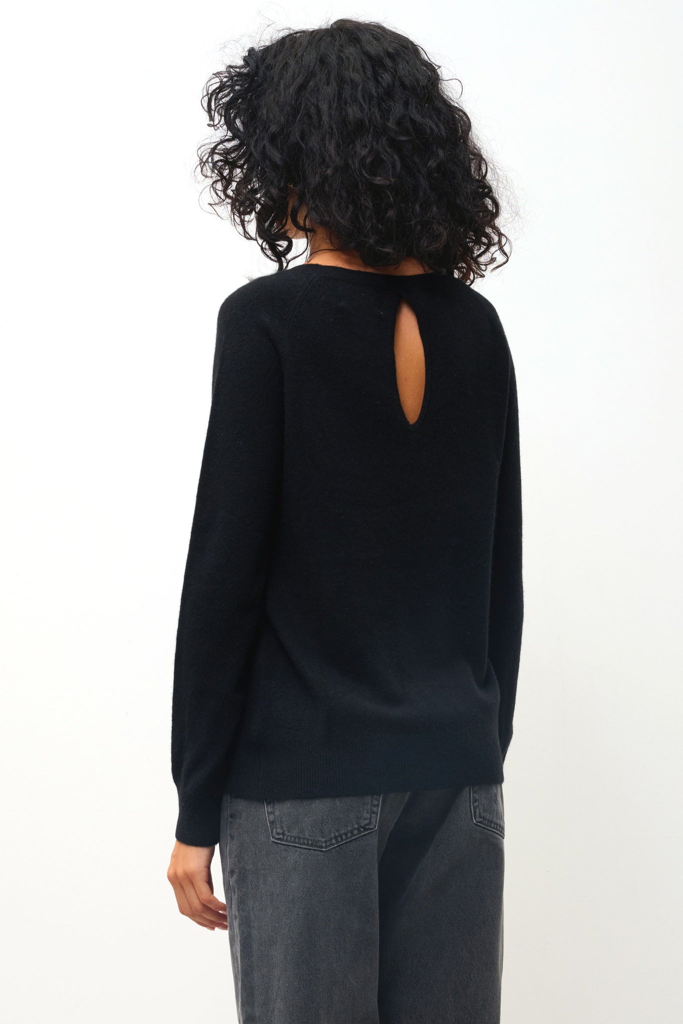 DIBONA pull col bateau goutte dos noir 100% cachemire