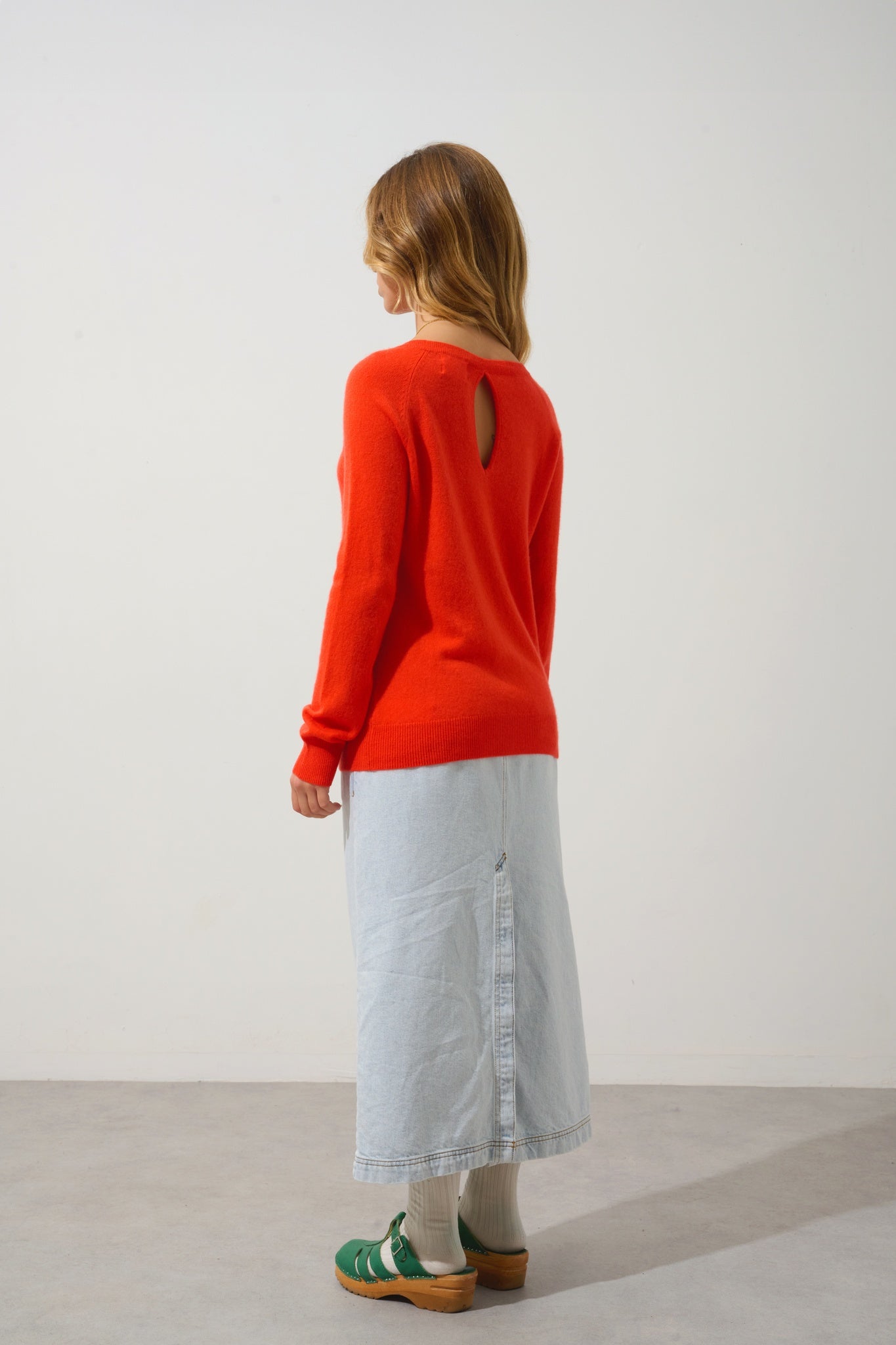 DIBONA pull col bateau goutte dos orange 100% cachemire