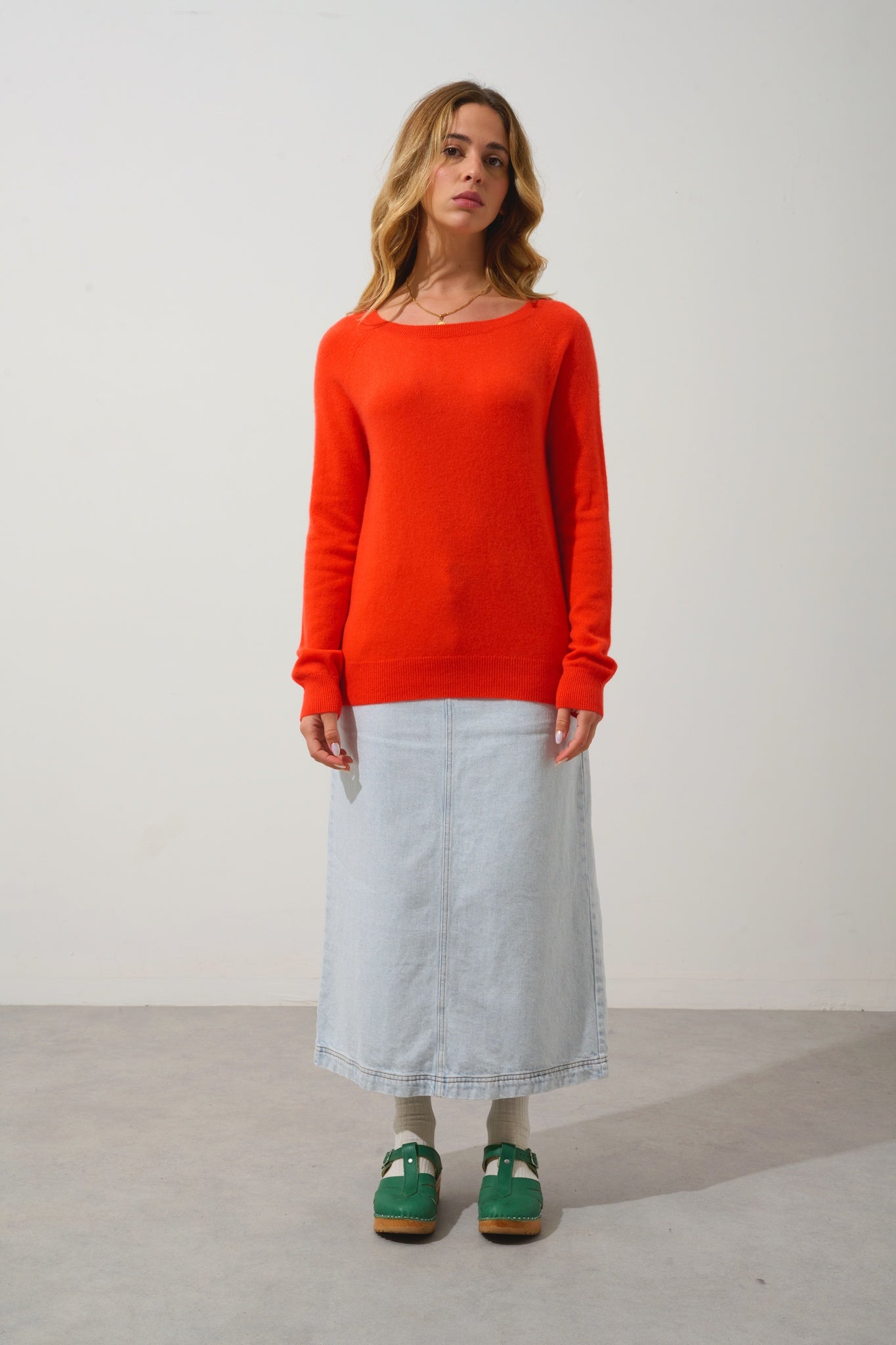 DIBONA pull col bateau goutte dos orange 100% cachemire