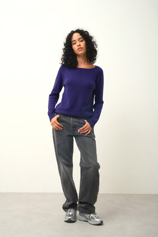 dibona pull col bateau goutte dos purple 100% cachemire