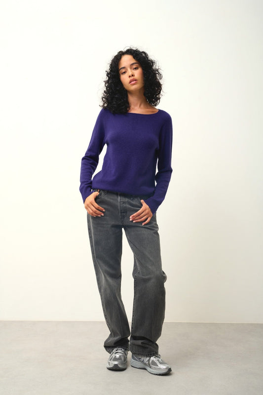 dibona pull col bateau goutte dos purple 100% cachemire