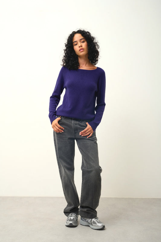 DIBONA pull col bateau goutte dos purple 100% cachemire