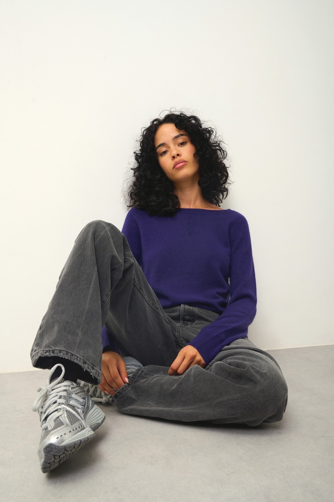 dibona pull col bateau goutte dos purple 100% cachemire