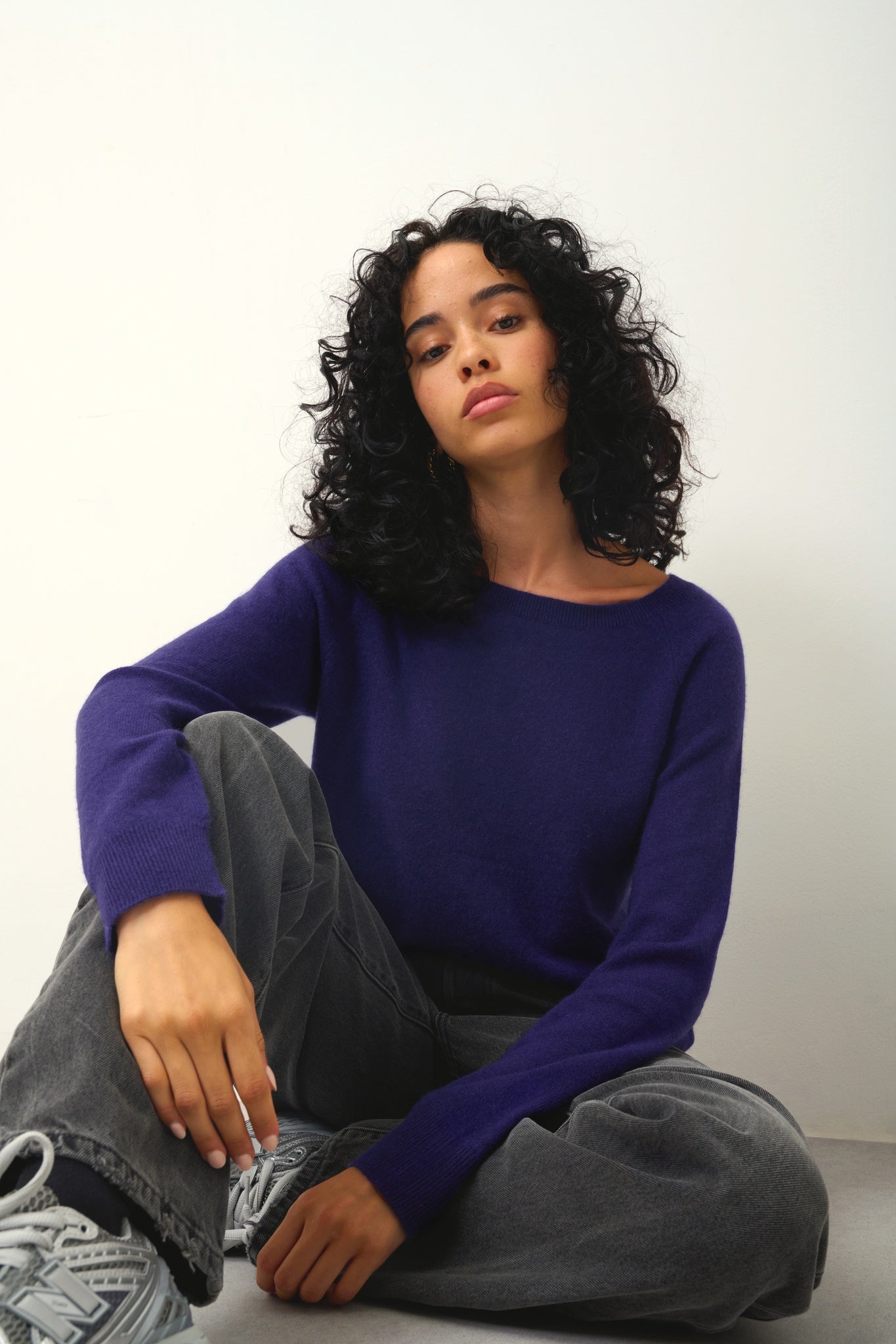 DIBONA pull col bateau goutte dos purple 100% cachemire