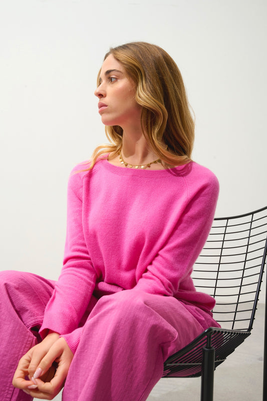 DIBONA Pullover Boot-Kragen Tropfen Rücken rosa 100% Kaschmir