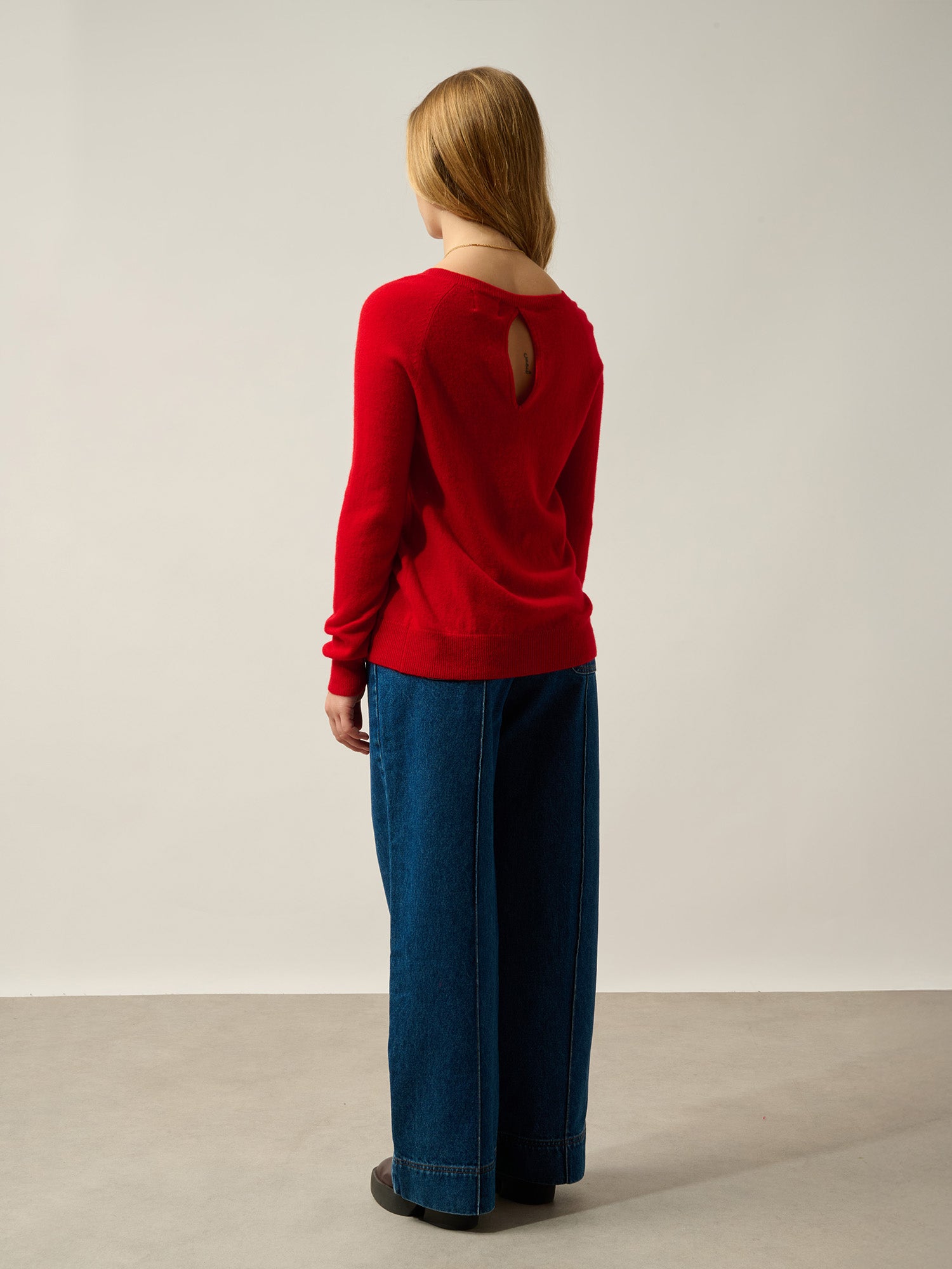 DIBONA pull col bateau goutte dos rouge 100% cachemire