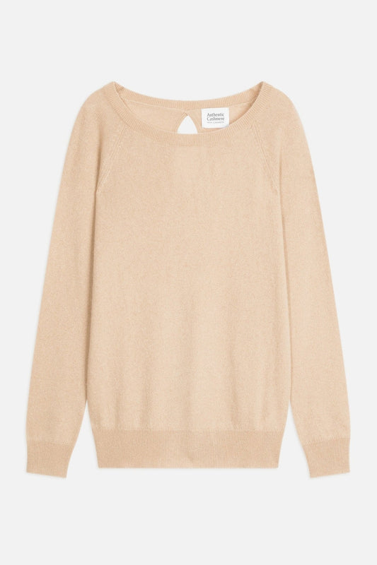 dibona pull col bateau goutte dos sable 100% cachemire