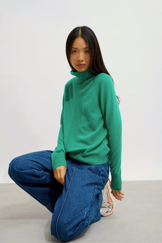 DOLCE pull col roulé menthe 100% cachemire