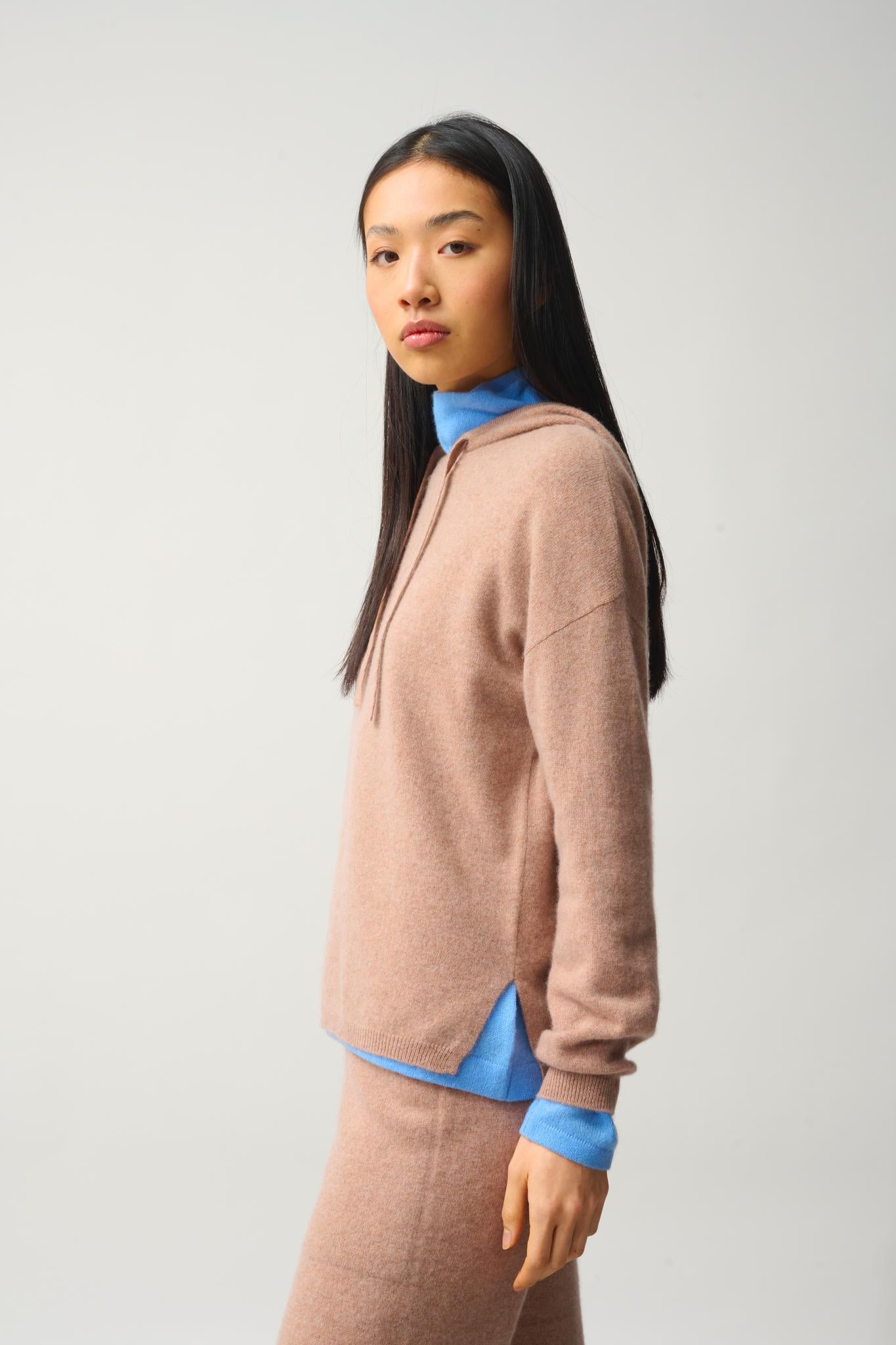 DORTE Kapuzenpullover camel meliert 100% Kaschmir