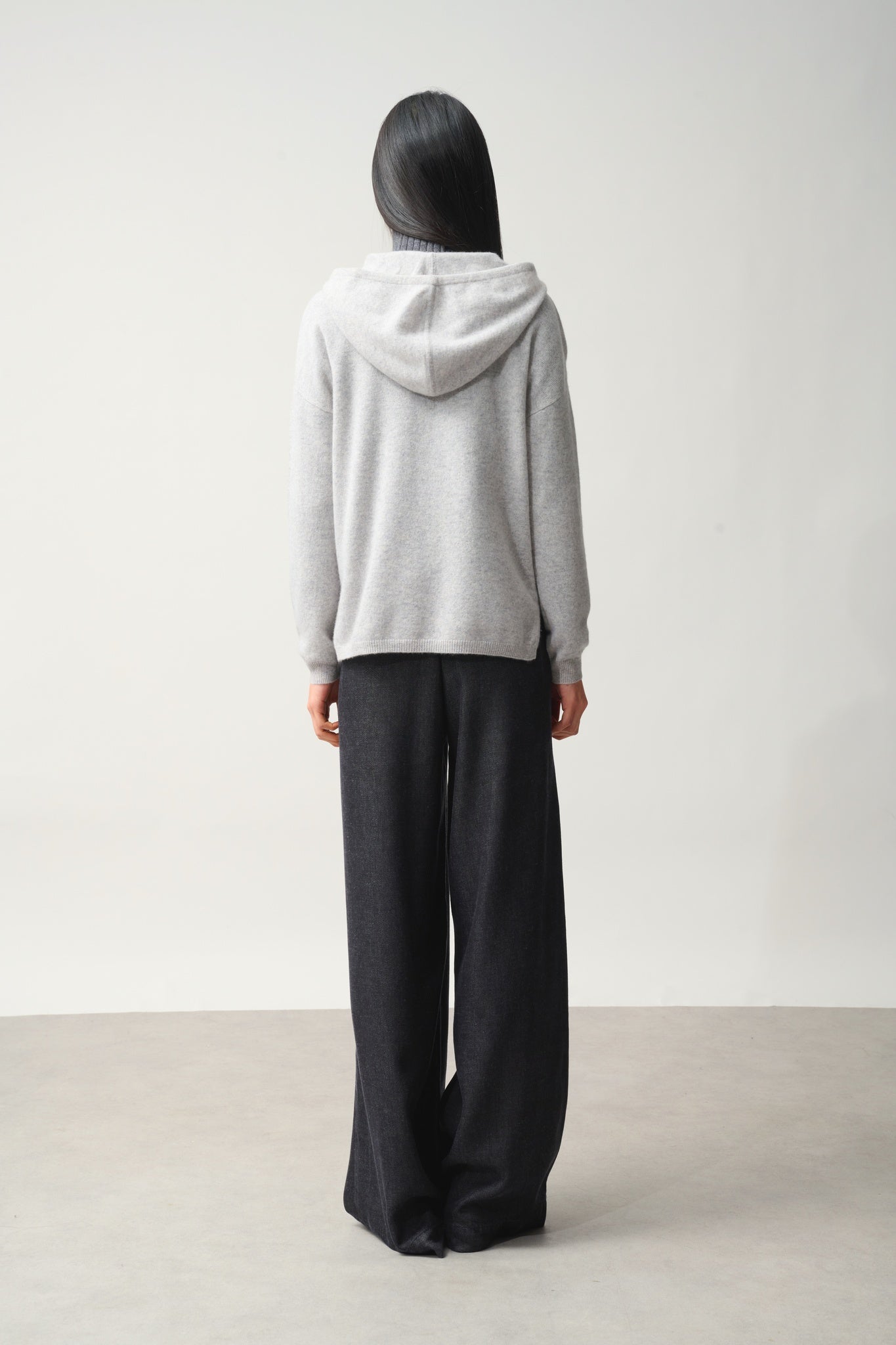 DORTE pull capuche gris clair chiné 100% cachemire