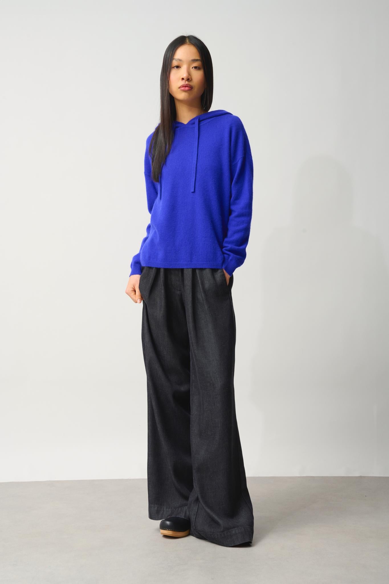 DORTE indigo hooded sweater 100% cashmere