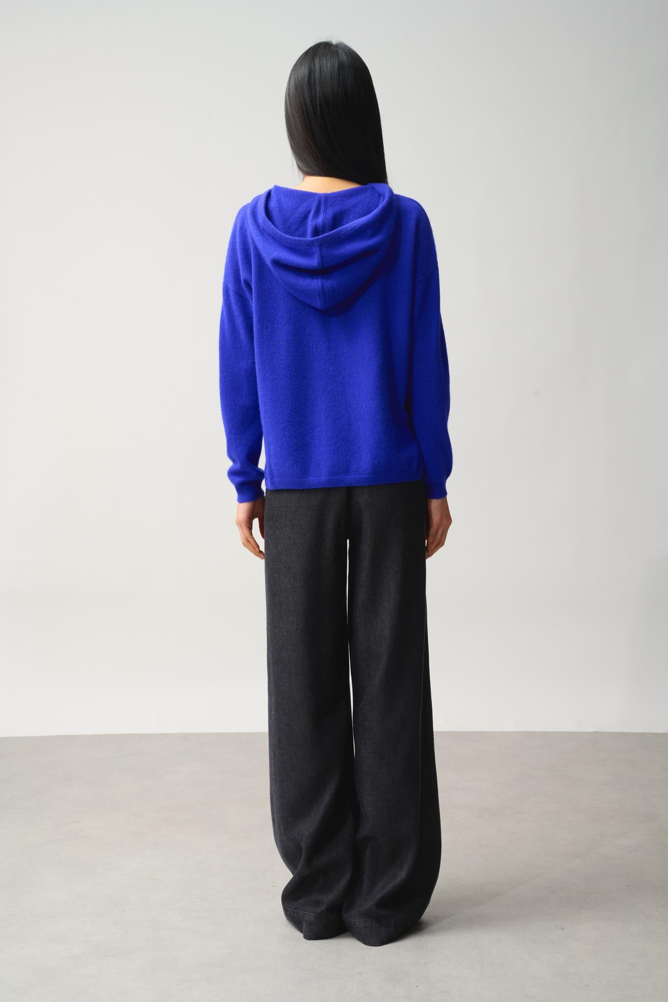 DORTE indigo hooded sweater 100% cashmere
