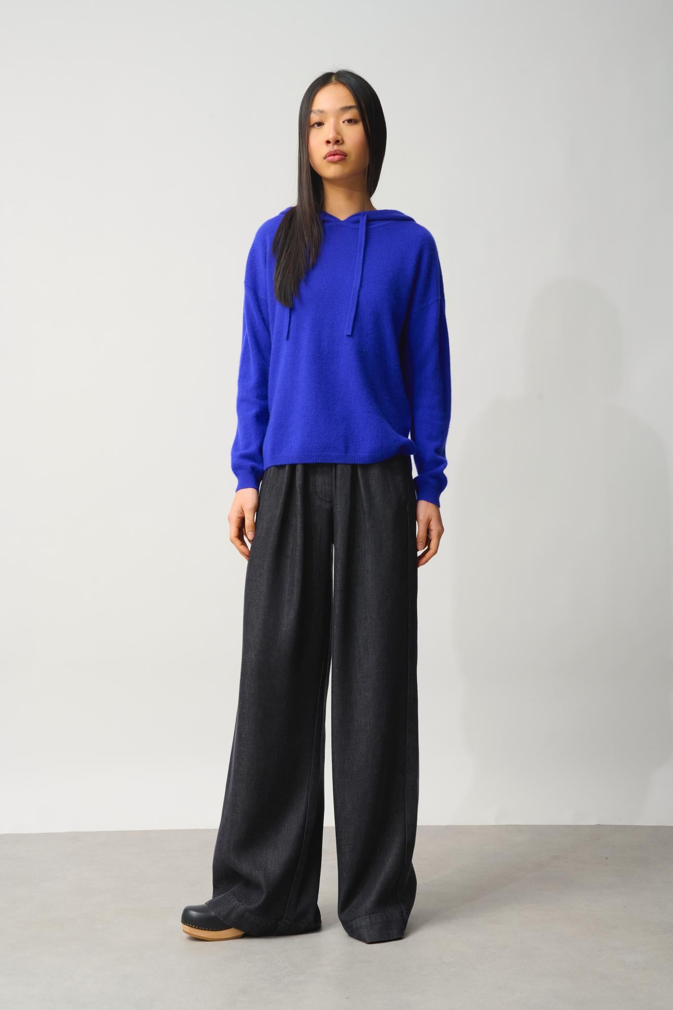 DORTE indigo hooded sweater 100% cashmere