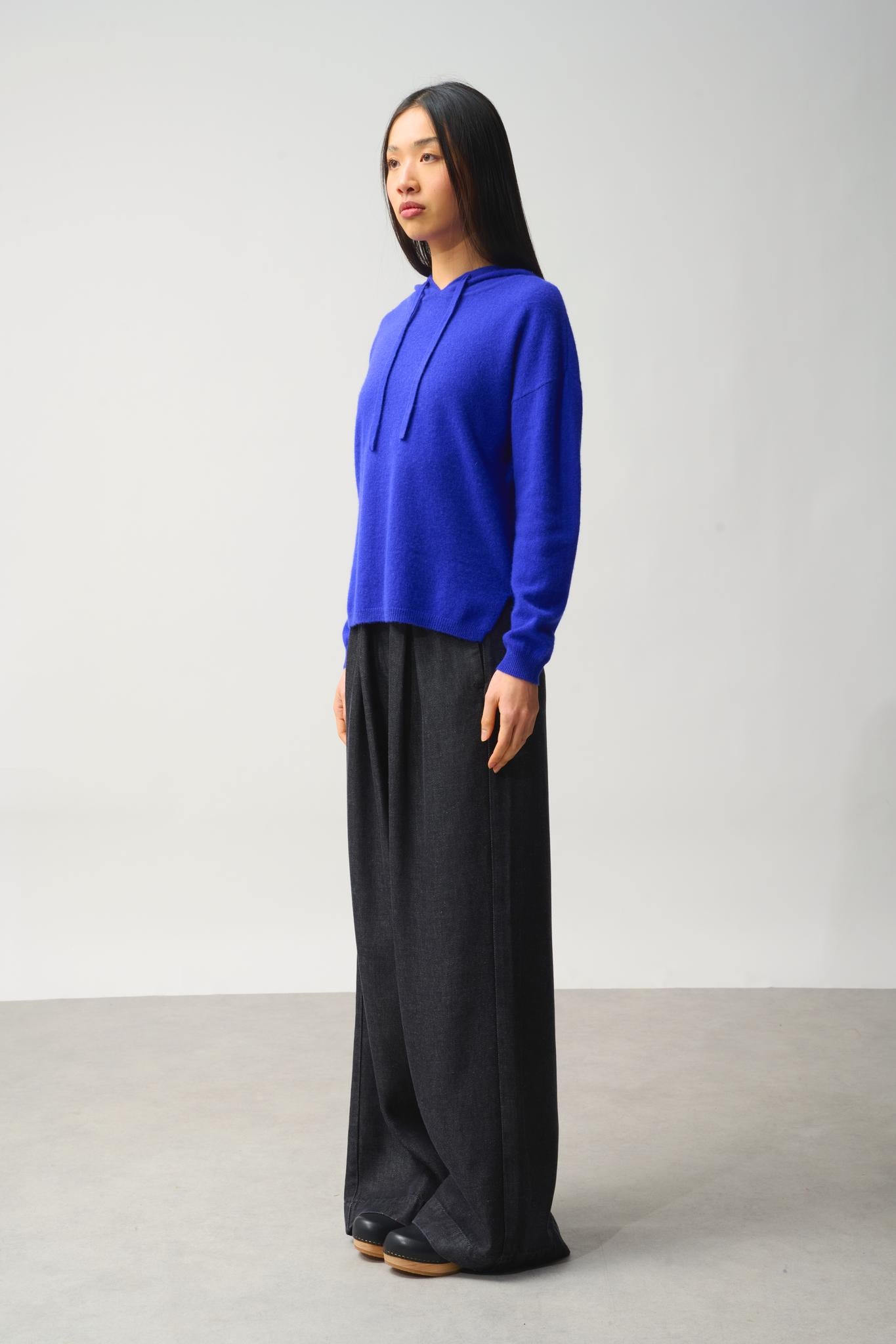 DORTE indigo hooded sweater 100% cashmere