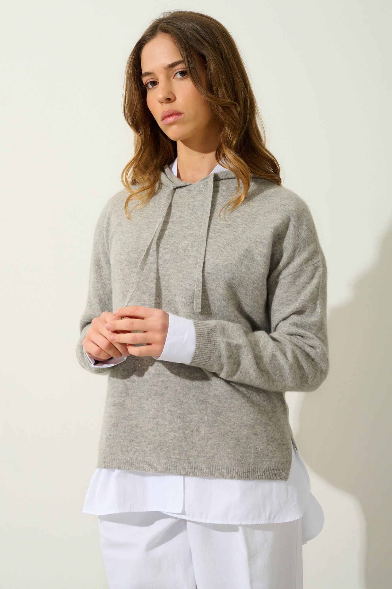 DORTE pull capuche nuage chiné 100% cachemire